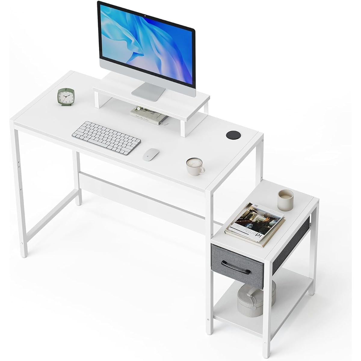 CubiCubi Desk, Movable Top Board, Adjustable Height, Comes with Rack, Comes with Drawers, Living Alone, Convenient Storage, Computer Desk, Study Desk, Width 80cm x Depth 40cm, White