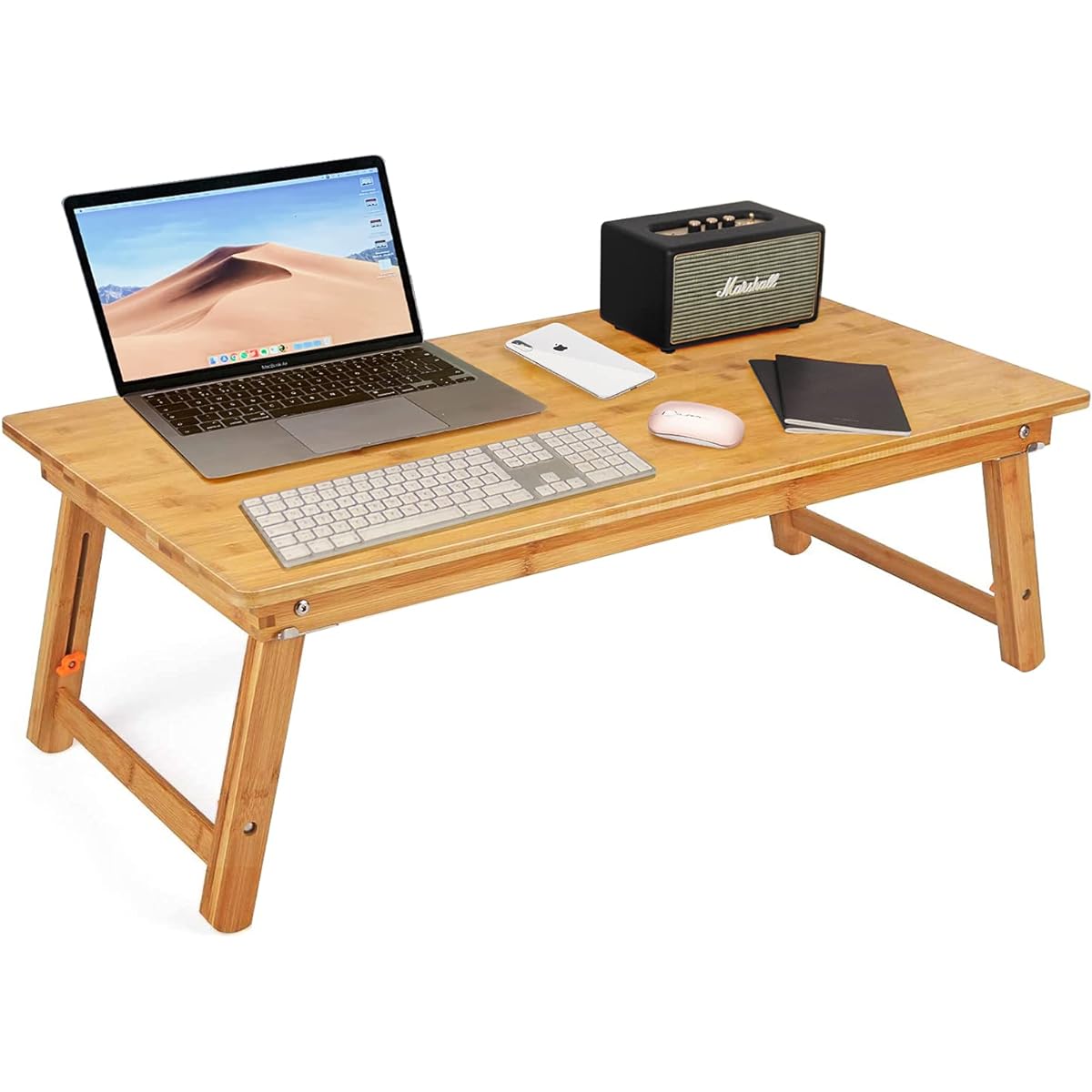 Laptop Desk, PC Stand, Scratch Resistant, Made of Bamboo, Bed Table, Low Table, Low Table/Cover Table, Foldable, Height Adjustable, Multi-functional, Versatile Table, Tray Table, Natural, Simple Design, Fits Any Room, Stable (85*45cm)