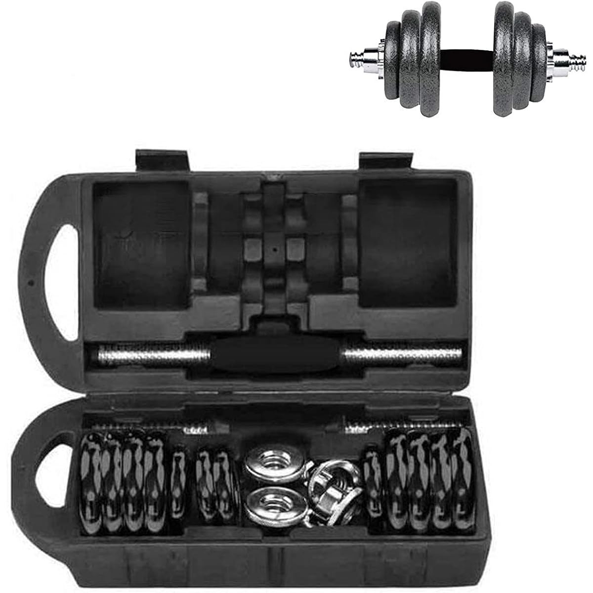 HAN FORM Dumbbell 30kg Iron Array Barbell Set Adjustable Extension Shaft with Storage Case