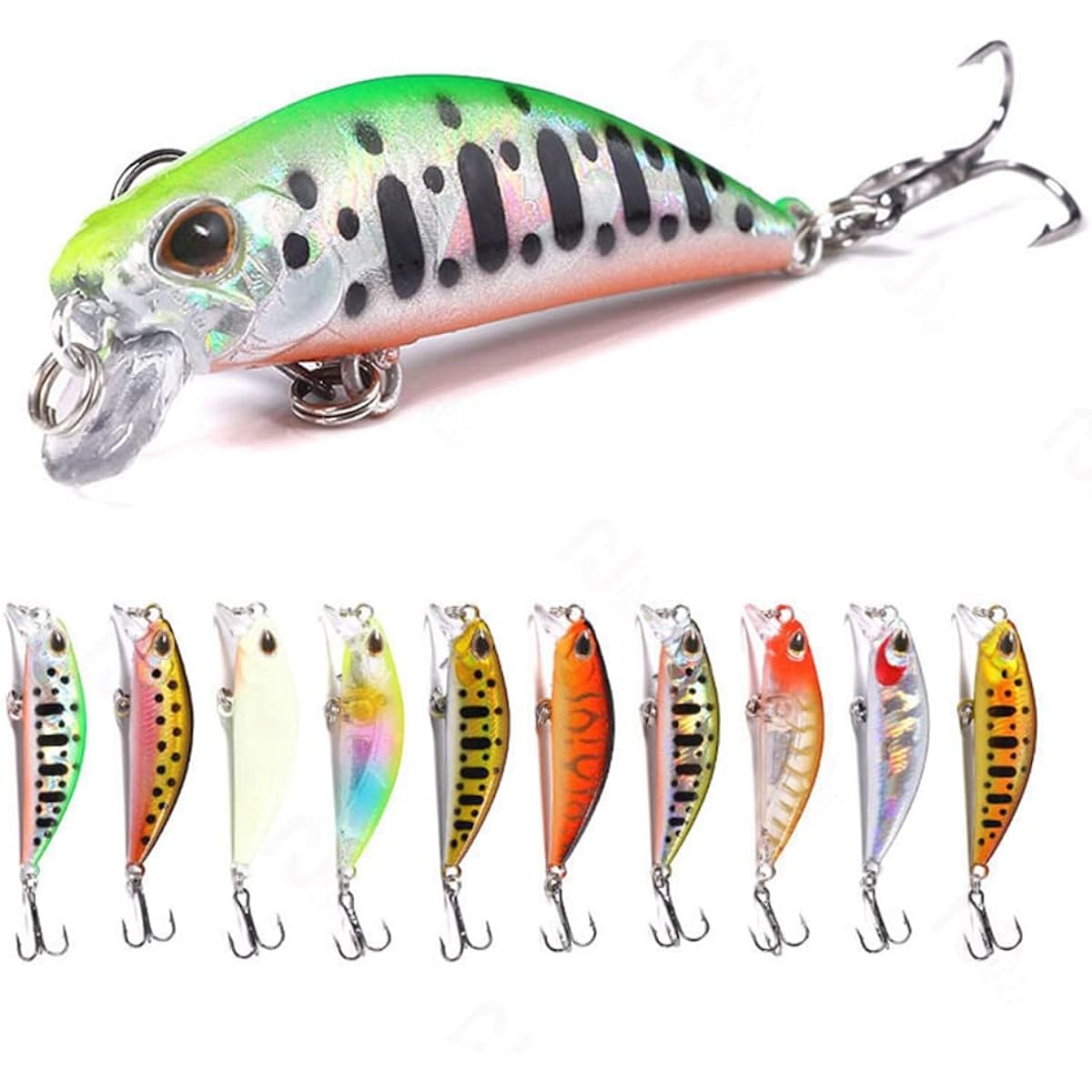 Minnow lure set sinking minnow 6cm 4.5g 10 pieces fishing lure set mountain stream trout lure explosive fishing minnow with lip double hook sea bass flounder [6cm 4.5g 10 colors set with case]
