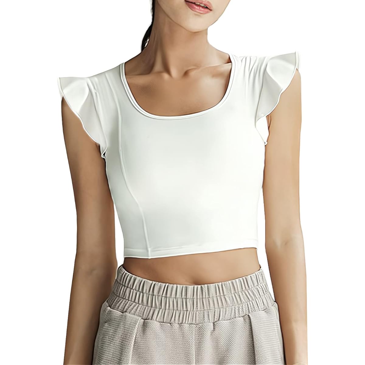 [VeroMan] Women's Yoga Wear T-Shirt, Short Sleeve, Ruffles, Short Length, Stylish, Yoga, Ballet ppi-ssd13