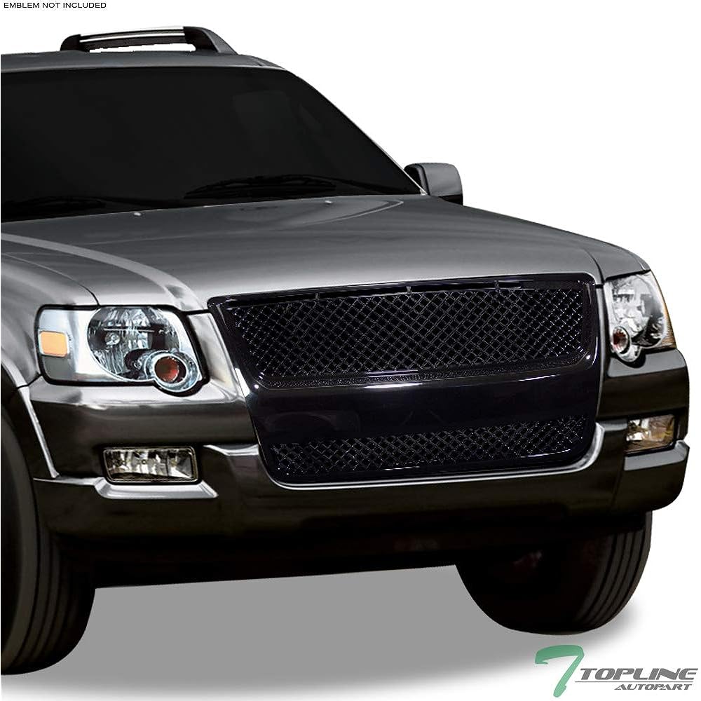 TLASP 7422442145164 2007-2010 Ford Explorer Sport Trac Polished Black Mesh Front Grille