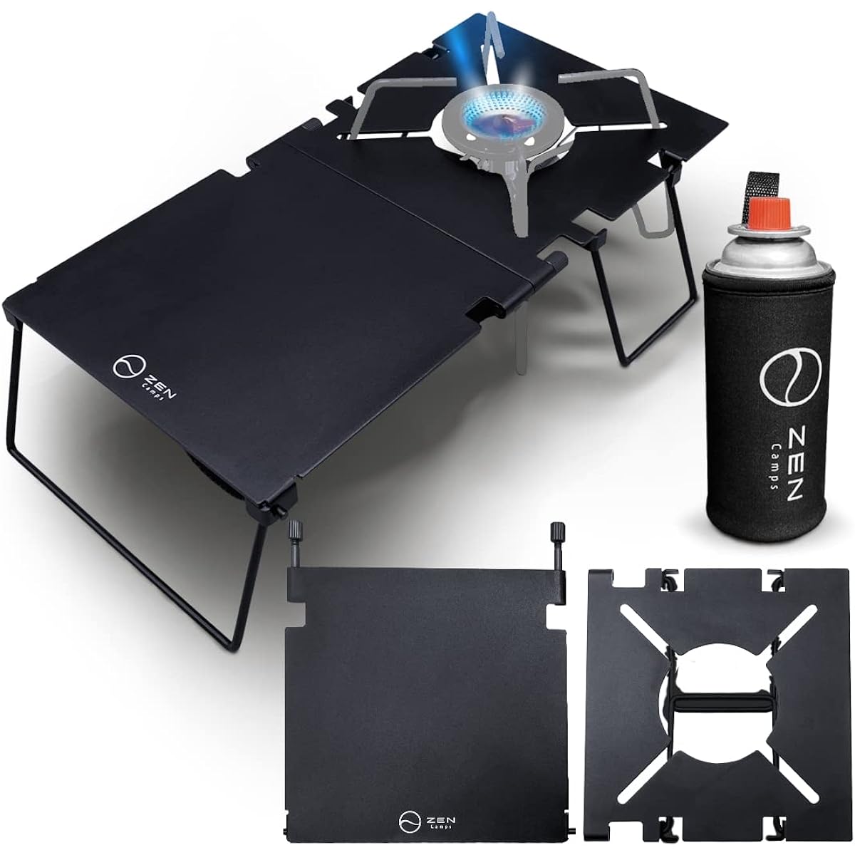 ZEN Camps ST-310 ST-340 Heat Shield Table with Gas Can Cover Heat Shield SOTO ST310 ST340 Black Heat Shield Table Single Burner Split Type Compact Lightweight Heat Shield Table [Japanese Brand] (Compatible with ST-310, ST-340)