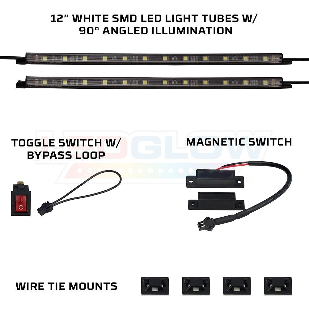 LEDGLOW 2PC Track toolbox LED Light - Includes magnetic power supply switch for automatic ON / OFF