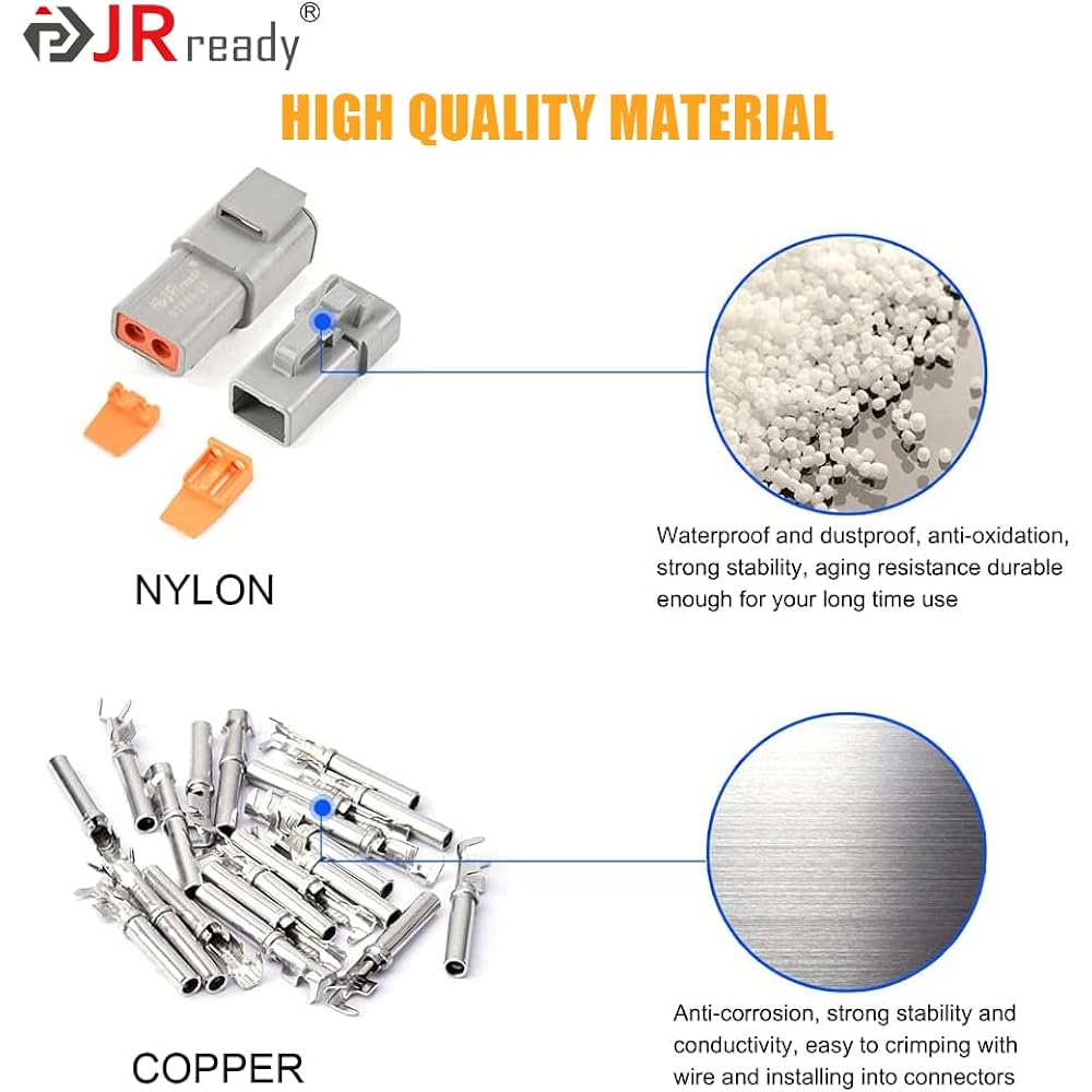 JRREADY ST6283 44 DTP connector 2 pins with 12 sets with 12 sets of German size 12-14AWG (2.0-4.0mm²) 2 Pin waterproof connector kit DTP04-2P/dtp06-2S 25 Ampare