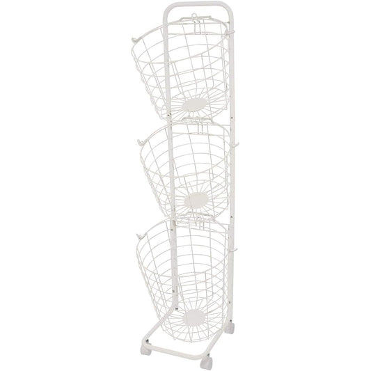 [Ironet] ironet Laundry Basket 3 Tier Slim Storage Laundry Rack with Casters Laundry Wagon Wire Basket Tower (Ivory)