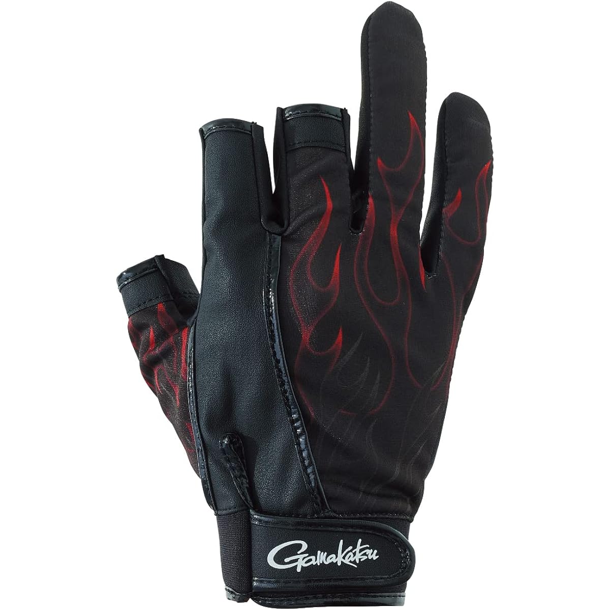 Gamakatsu Stretch Fishing Gloves (Flame Pattern/3 Pieces)