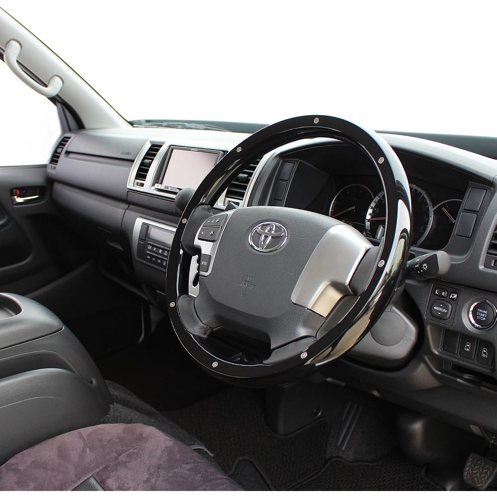 REAL Steering [Hiace (200 series 4 type)/Regius Ace (200 series 4 type)] All wood piano black stud J200-PBWM-BK