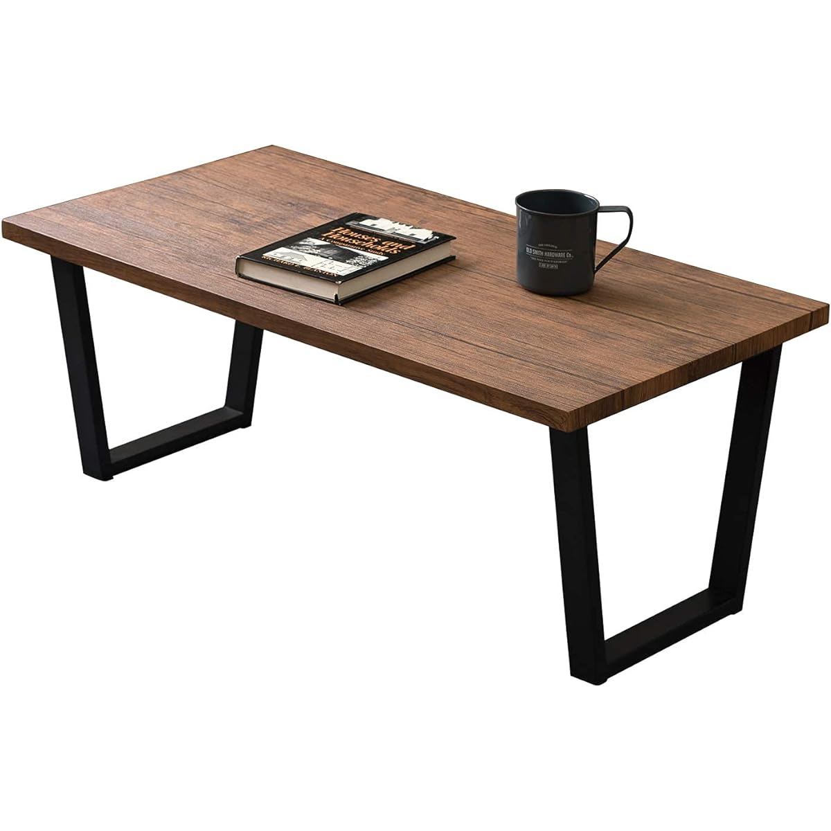 Hagihara Low Table Center Table Desk [Wood Grain Top x Steel Legs] Industrial Living Room Sofa Table Width 90 Brown LT-4395BR