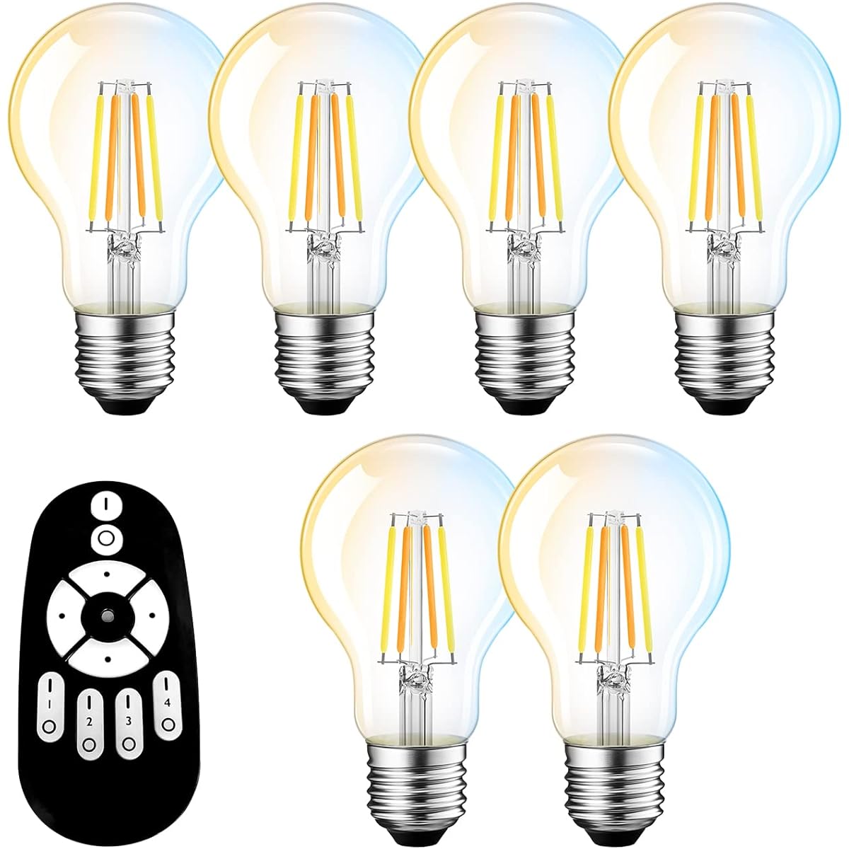 ANWIO LED bulb set of 6, 6W (equivalent to 60W type), E26 base, stepless dimming, color adjustment, LED lighting, remote control, night light, wide light distribution type, energy saving (batteries not included)