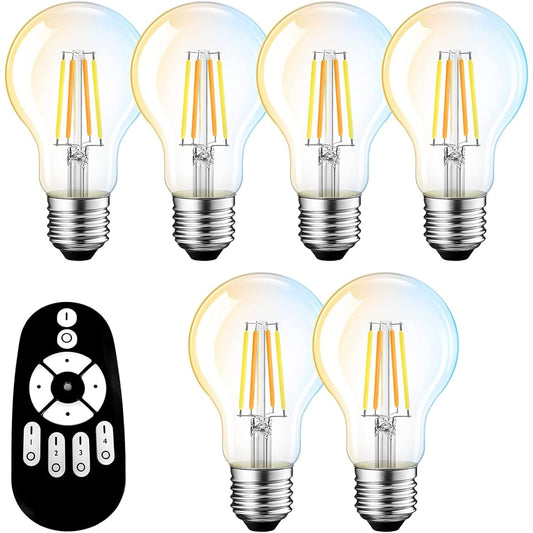 ANWIO LED bulb set of 6, 6W (equivalent to 60W type), E26 base, stepless dimming, color adjustment, LED lighting, remote control, night light, wide light distribution type, energy saving (batteries not included)