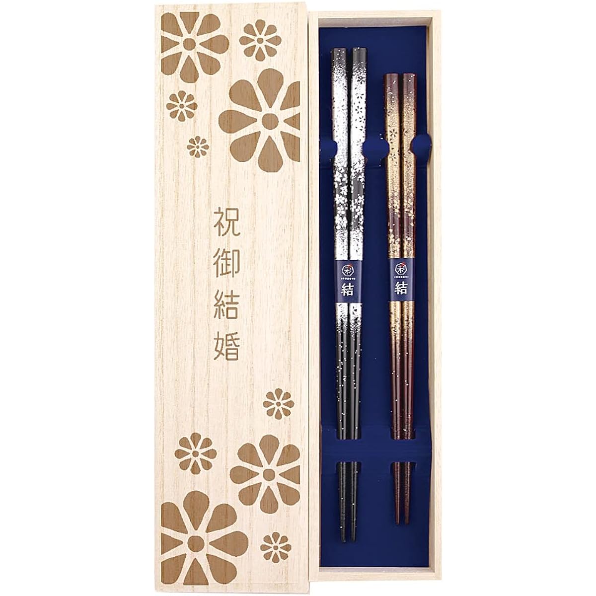 Couple chopsticks Asagiri black red with paulownia box and wrapping wedding gift wedding gift for the bride and groom [150]