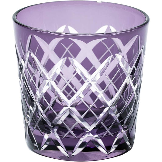 [Taimuro Kobo Official] Edo Kiriko Yarai Crest Cold Sake Cup (Edo Purple) TB90152-1M Wooden Box Made in Japan