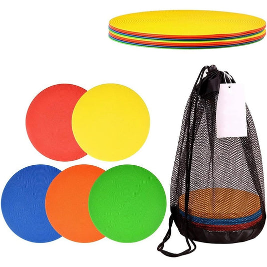 Floor Spot Marker Flat Field Cone Marker Pad Flat Marker Cone Soccer Training Marker Cone for Futsal Practice High Visibility High Toughness Break Resistant Sports Set of 10 Pieces in 5 Colors Storage Bag Included