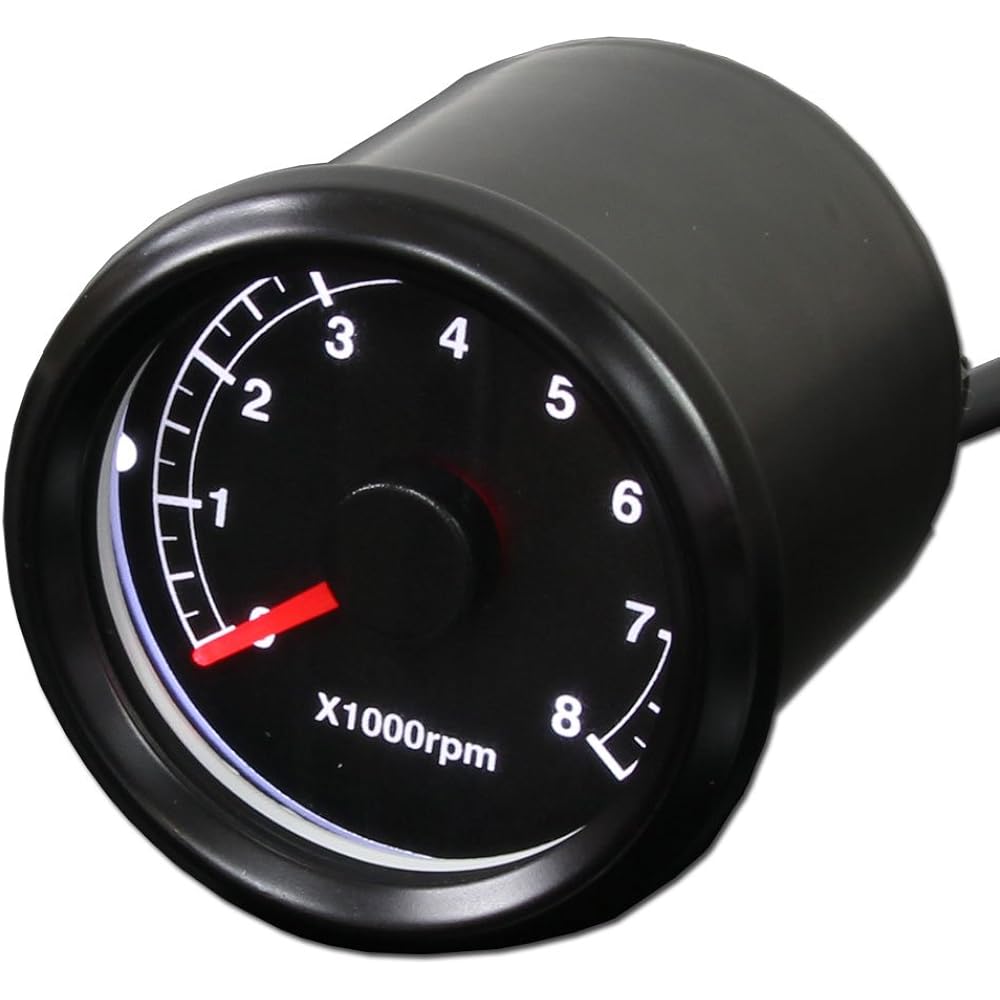 Rise Corporation LED Tachometer Black Body/Black Panel 48mm Electric x1000rpm Bike Motorcycle