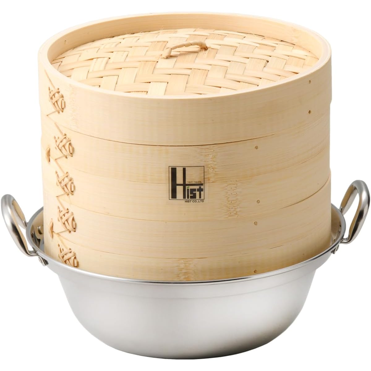 Heist IH Compatible Steamer with Pot, 2 Tiers (2 Main Bodies, 1 Lid) Set, Commercial Use Steamer, Bamboo Steamer, Cedar Steamer, Steamer Basket (With Pot/Bamboo Steamer 21cm)