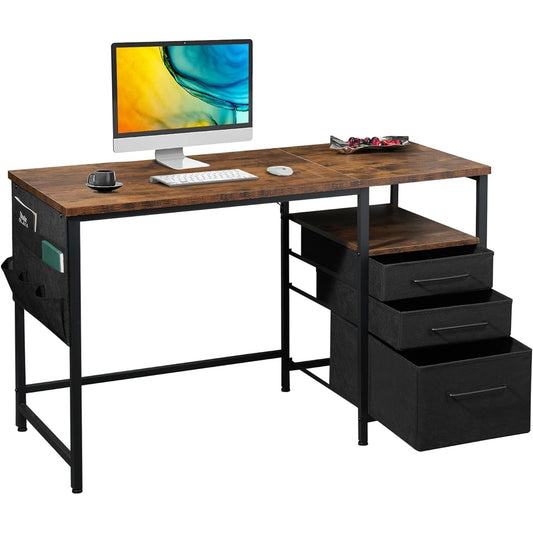 Maihail desk, PC desk, computer desk, home work desk, desk, width 120cm, desk with rack, width 120cm, desk with drawers, office desk, study desk, study desk, left and right interchangeable, telework desk, white