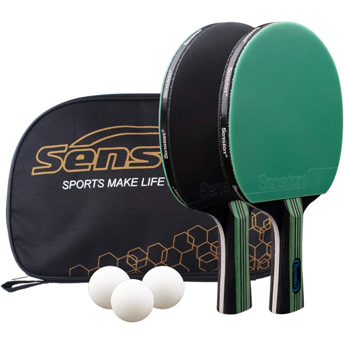 Senston Table Tennis Set, 2 Table Tennis Rackets, 1 Portable Bag, 3 Ping Pong Balls for Beginners, Medium and Advanced Players for Training and Matches