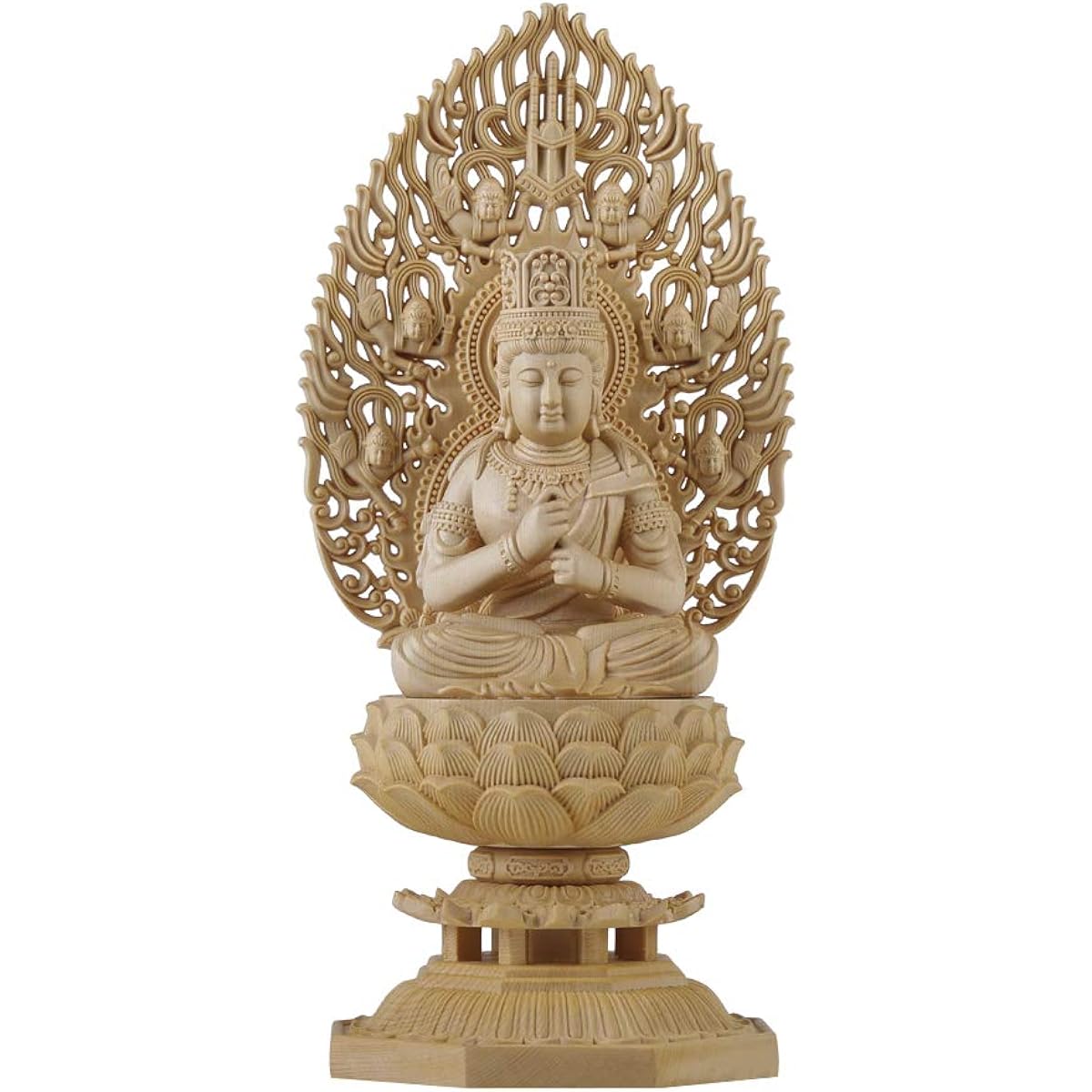 TheChanger Hanro Art Sculpture, Dainichi Nyorai, Shingon Buddhism, Buddha Statue, Wood Carving, Cypress Wood, Flying Heavenly Halo, Octagonal Base, Year of the Year of the Monkey, Year of the Monkey, Guardian Principal Image (Height 28cm x Width 12cm x D