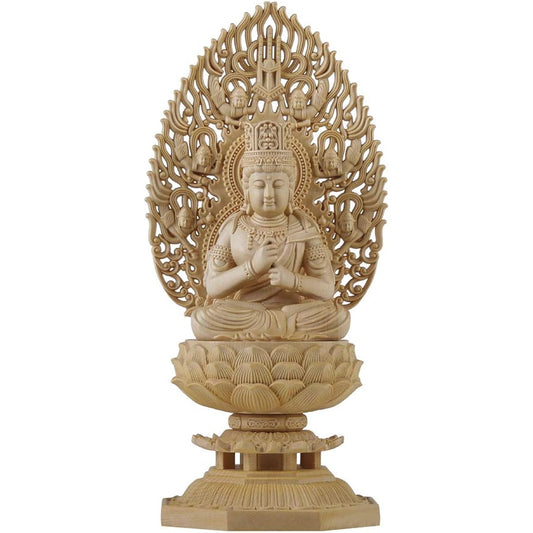TheChanger Hanro Art Sculpture, Dainichi Nyorai, Shingon Buddhism, Buddha Statue, Wood Carving, Cypress Wood, Flying Heavenly Halo, Octagonal Base, Year of the Year of the Monkey, Year of the Monkey, Guardian Principal Image (Height 28cm x Width 12cm x D