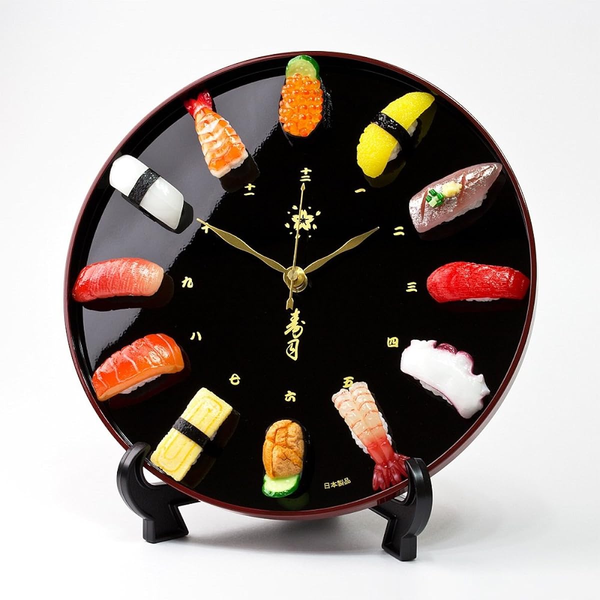 Real sushi clock that looks just like the real thing. Can be used as a wall clock or table clock. Made in Japan.