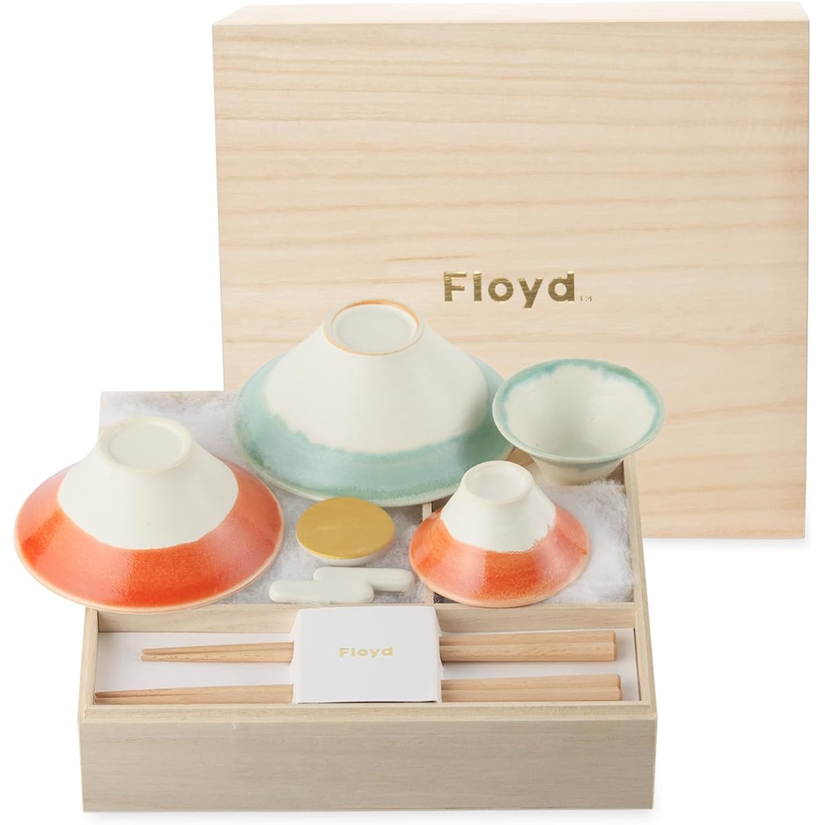 Floyd Mt. Fuji Tea Bowl, Inochi, Chopsticks, Chopstick Rest, Pair Set, Paulownia Box, Tableware Set, Gift Set, Made in Japan FG01-00101