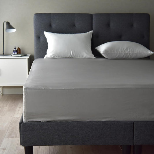 Fitted Sheet, Made in Japan, King, 100% Cotton, 350 Satin High Density Fabric, Dust Mite Resistant, Bed Sheet, Silk-like Texture, Scandinavian, Stylish, Extra Long Cotton, Scandinavian Hotel Specifications, Noble (King Size 180x200x30cm, Moonstone Gray)