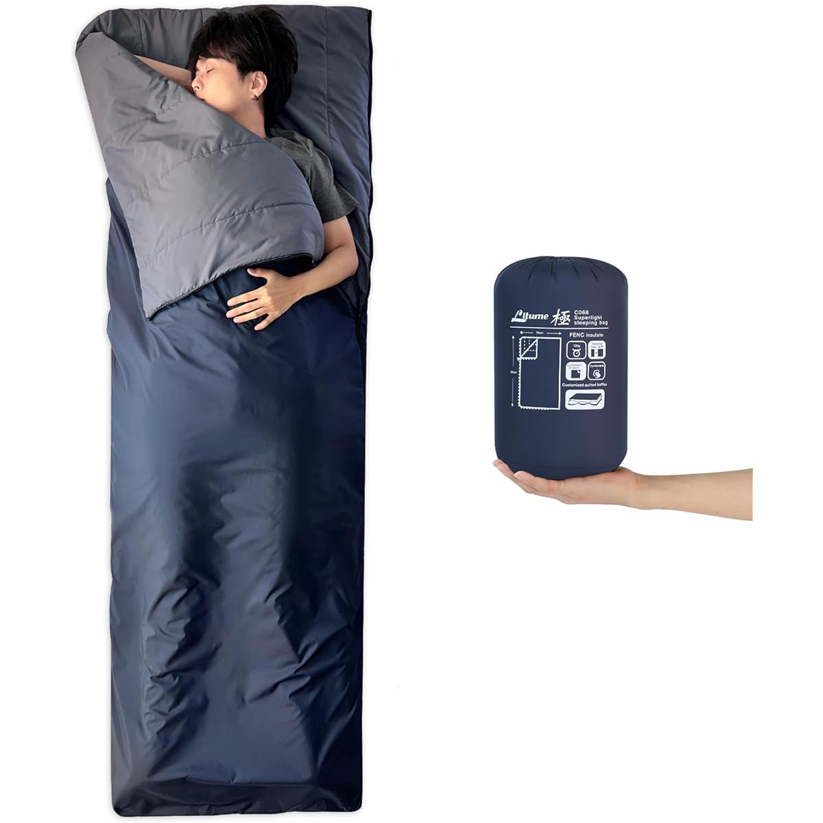 Litume Unisex-Adult Combinationable Lightweight Packable Sleeping Bag Adult Double Sleeping Bag 1.5lb/720g 10°C-20°C/50°F-68°F Summer Backpacking Sleeping Bag Small and Stuff Sack Compact for Camping Hiking
