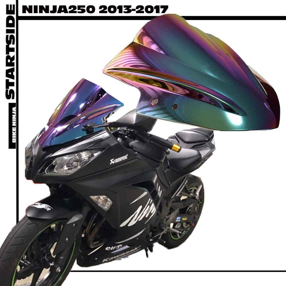 Start Side Kawasaki Ninja Vehicle General Use Compatible Smoke Screen Double Bubble for Ninja250 (Rainbow)
