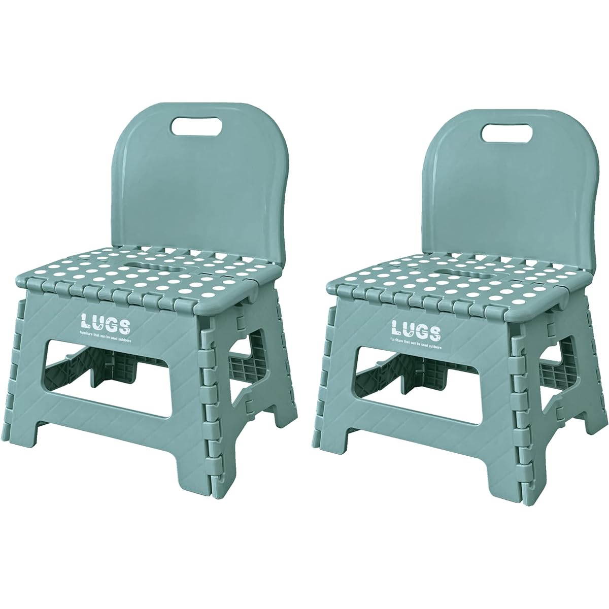 ILC [Set of 2] LUGS Compact Chair with Backrest for Outdoor/Picnic/Cherry Blossom Viewing/BBQ/Children W32 x D25 x H42.5cm (when used) W32 x D6.5 x H42.5cm (when folded) Turquoise Blue
