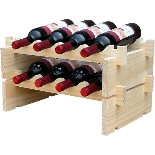 Anberotta Wooden Wine Rack Stackable Holder Wine Champagne Bottles Wood Storage Case Stand Interior Display Available in 1, 2, 3, and 4 Tiers W1 (Storage for 8 bottles, 2 Tiers)