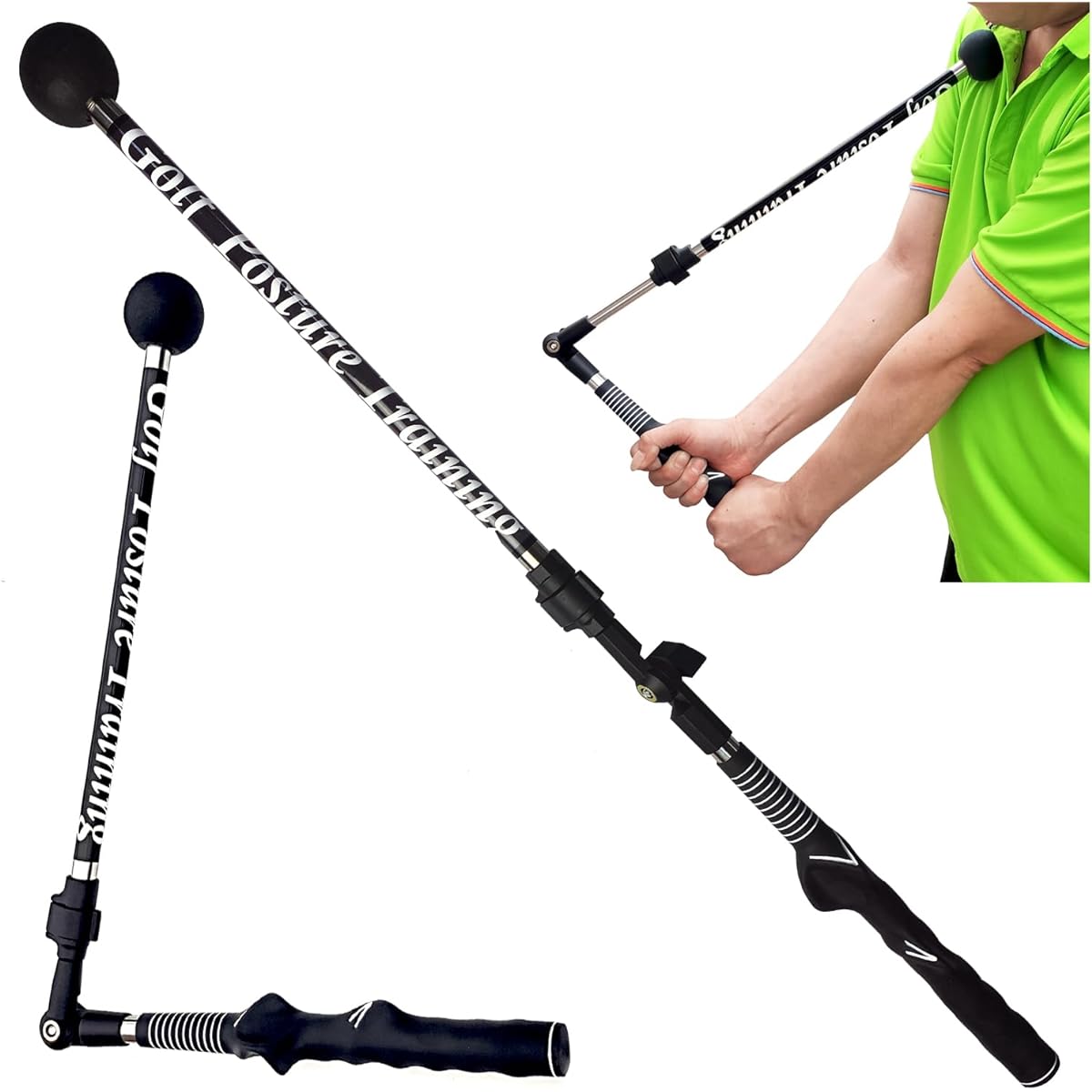 MAZEL Golf Swing Practice Equipment, Posture Trainer, Practice Swing, Foldable, Stretchable, Angle Adjustable, Golf Practice Equipment, Swing Practice Stick, Posture Correction, Swing Correction, Indoor, Outdoor, Unisex