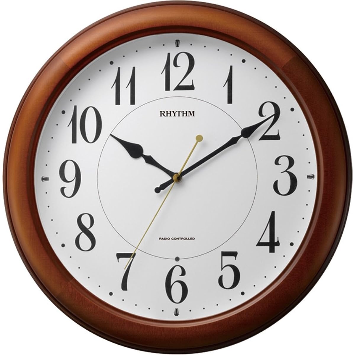 RHYTHM Wall Clock Radio Clock Analog Dark Light Automatic Lighting Wood Brown (Semi-Gloss Finish) ф33.7x5.4cm Pure Light M25 4MYA25SR06 Brown