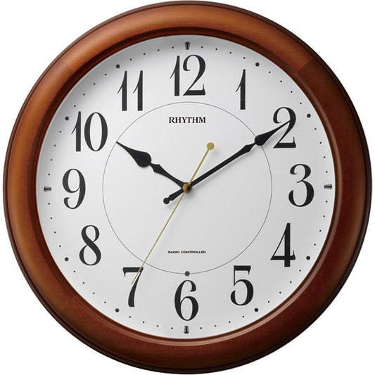 RHYTHM Wall Clock Radio Clock Analog Dark Light Automatic Lighting Wood Brown (Semi-Gloss Finish) ф33.7x5.4cm Pure Light M25 4MYA25SR06 Brown