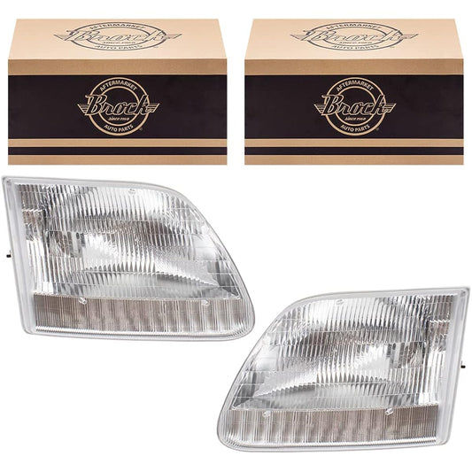 Autoandart After Market replacement driver left passenger seat right halogen combination headlight assembly set 1997-04 compatible with Ford F-150