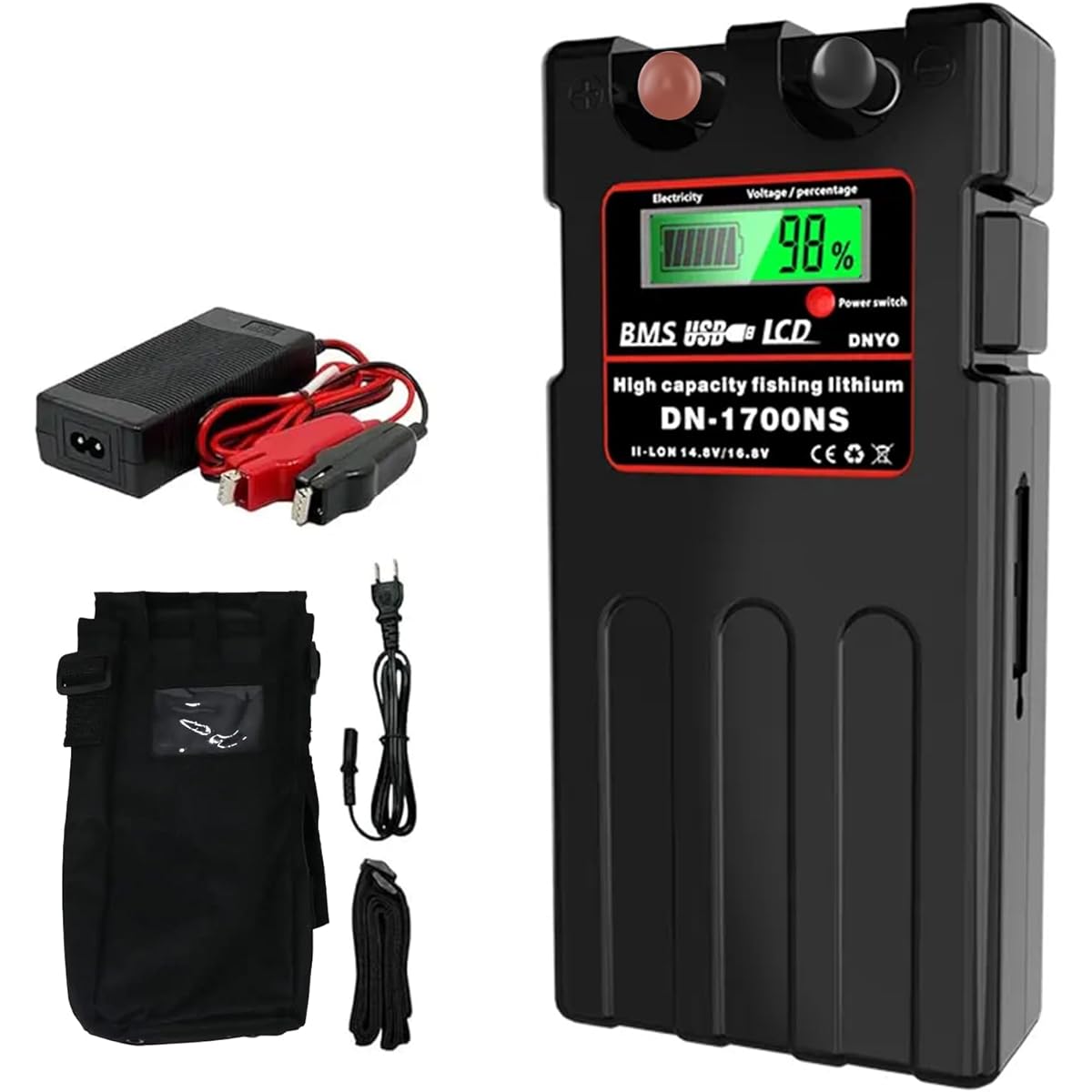 @NSS Daiwa Shimano Electric Reel Battery Charger Cover 3 Piece Set 14.8V 10400mAh Panasonic Cell (Black)
