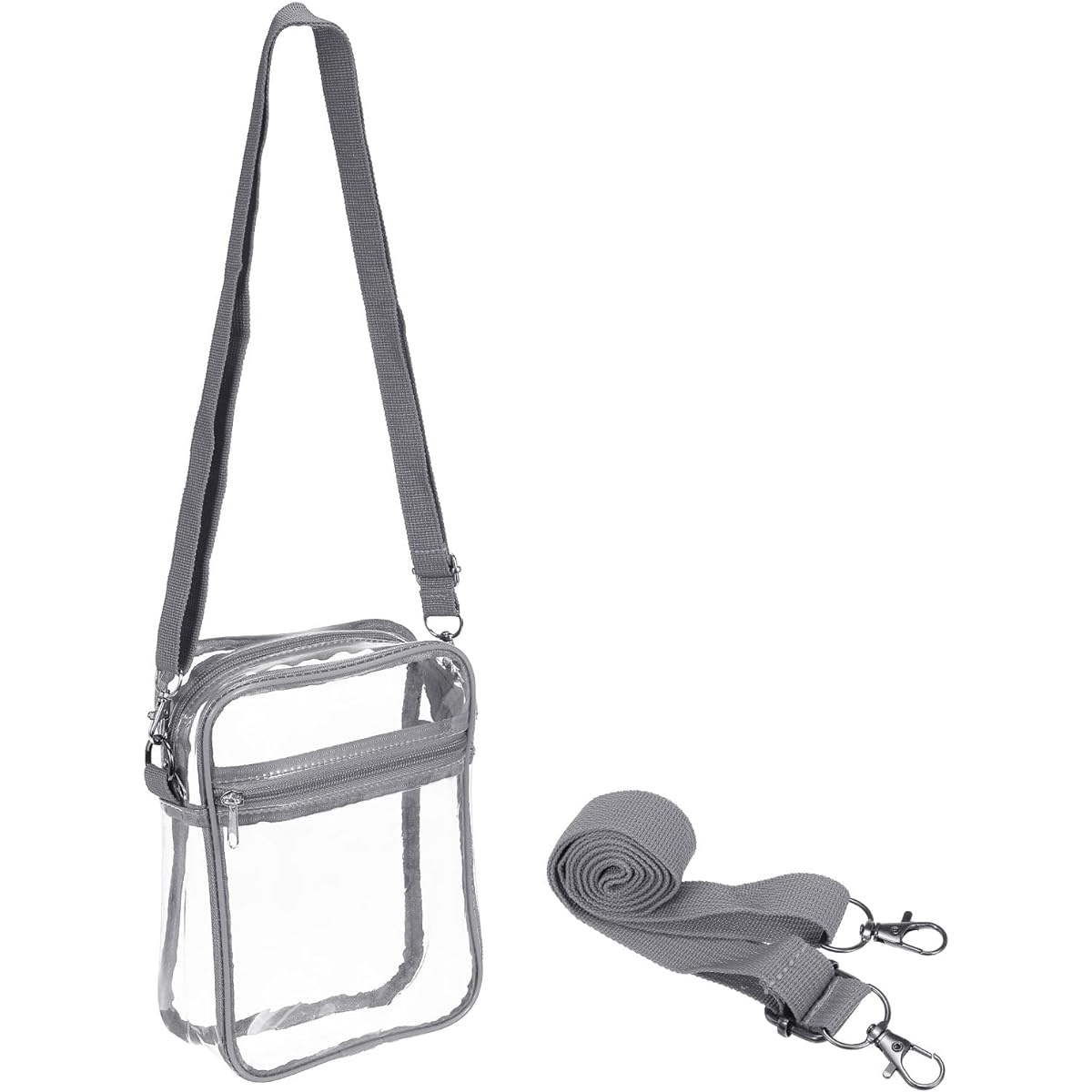 PATIKIL 9" x 7" Clear Crossbody Bag with Shoulder Strap Stadium Approved PVC Transparent Purse Bag for Sports Events Concerts Festivals Gray