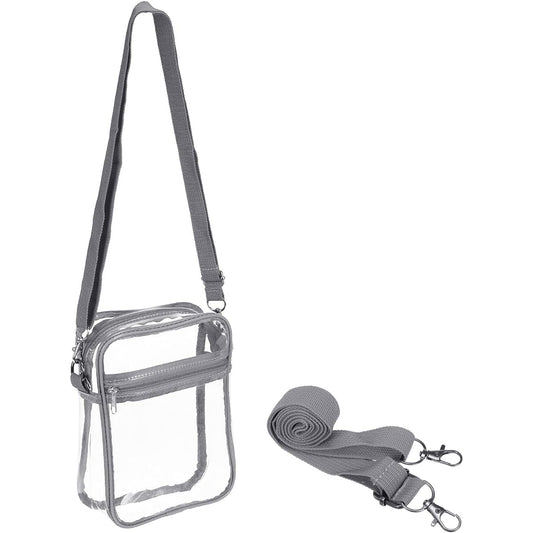PATIKIL 9" x 7" Clear Crossbody Bag with Shoulder Strap Stadium Approved PVC Transparent Purse Bag for Sports Events Concerts Festivals Gray