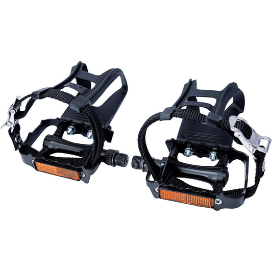 JGbike Bike Pedals Outdoor Cycling and Indoor Exercise Bike 9/16 Inch Spindle Alloy Bicycle Pedals with Toe Clip and Strap for Exercise Wellgo