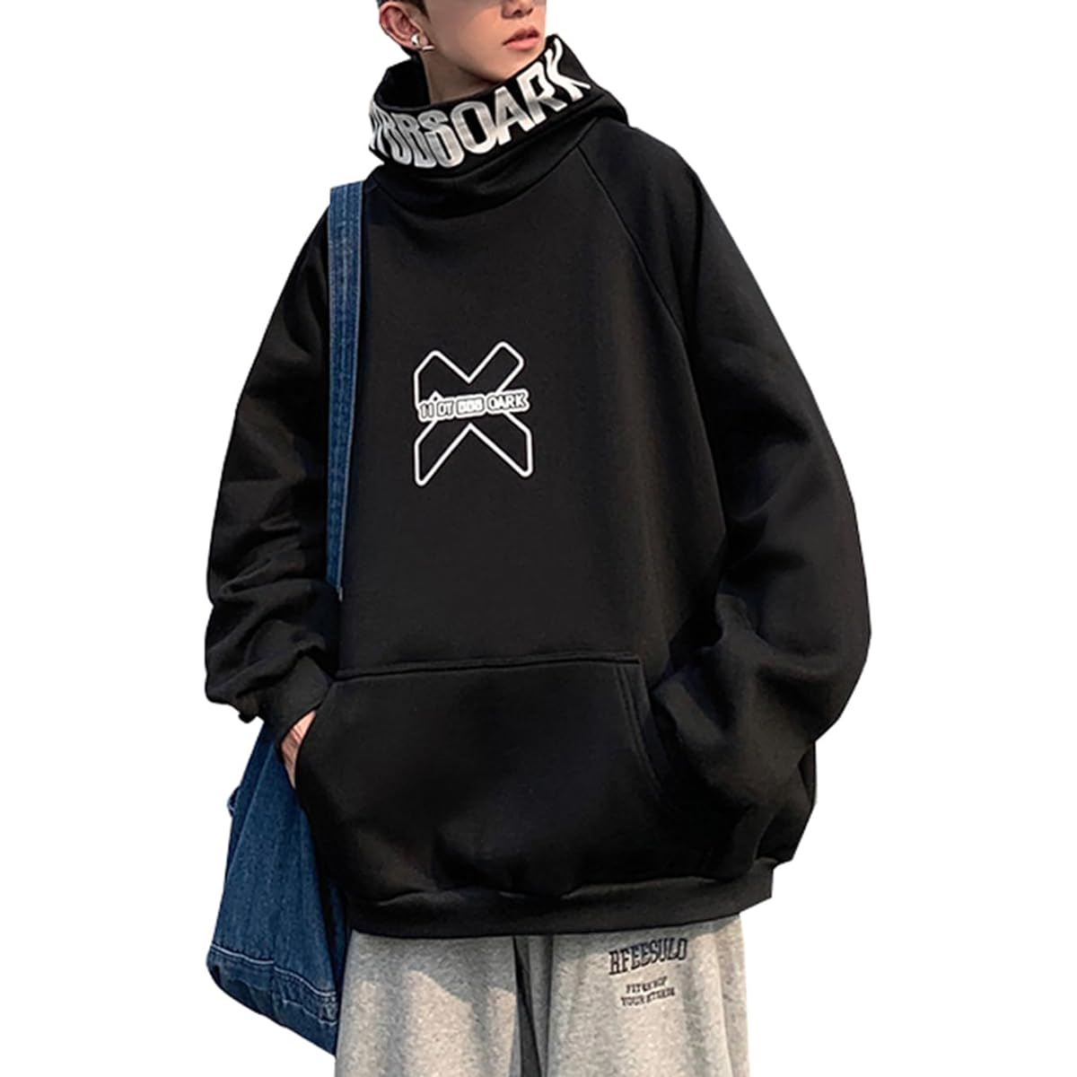 [JIYUTOR] Men's hoodie, brushed lining, long sleeve sweatshirt, oversized, large hood, cold protection, loose style, pullover hoodie, street style, super cool, stole hoodie