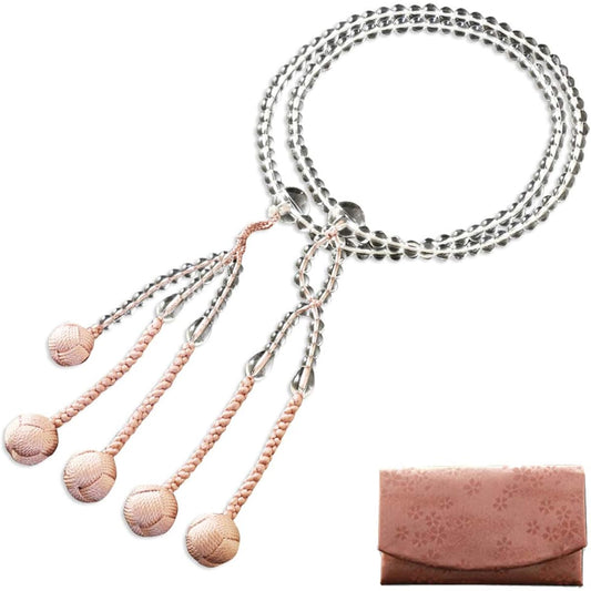 Kyoto Buddhist Altar Hayashi Prayer Beads Nichiren Sect Shake 0 Genuine Crystal (For Women) Official Ceremony [Bead Bag Set] SW-054 Kyoto Prayer Beads