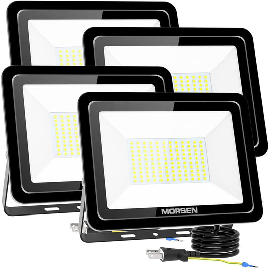 MORSEN LED Floodlight 100W 4 Set Floodlight 13000LM Ultra Thin Floodlight Outdoor 100V Light Device Work Light Outdoor Light Construction Light LED Light Outdoor Outdoor Waterproof Sign Light Fishing Light For Parking Lot
