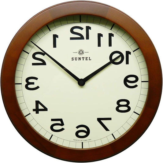 Santel Wall Clock Brown Diameter 330 x 45mm Brain Training! Wooden Reverse Wall Clock BR (Brown) QL889-BR