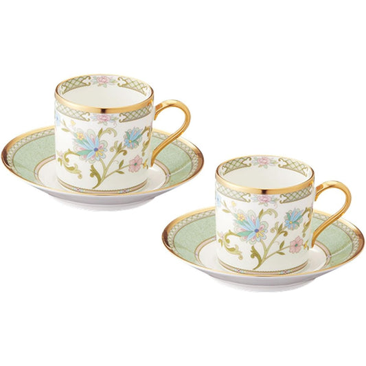 Noritake Coffee Cup & Saucer (Pair Set) 125cc Yoshino 2 Customers Green Bone China Y6987/9983