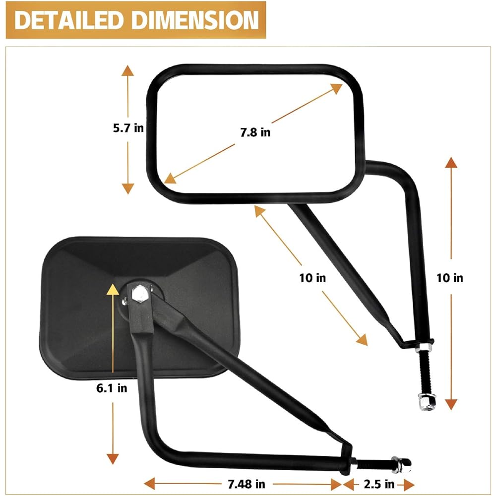 JUSTTOP Mirror Door Off Side View Mirror Geep Langler CJ YJ TJ JL & Unlimited Quick Instaled A Miller Safe Door Off Drive Exterior Accessories 2 Packs