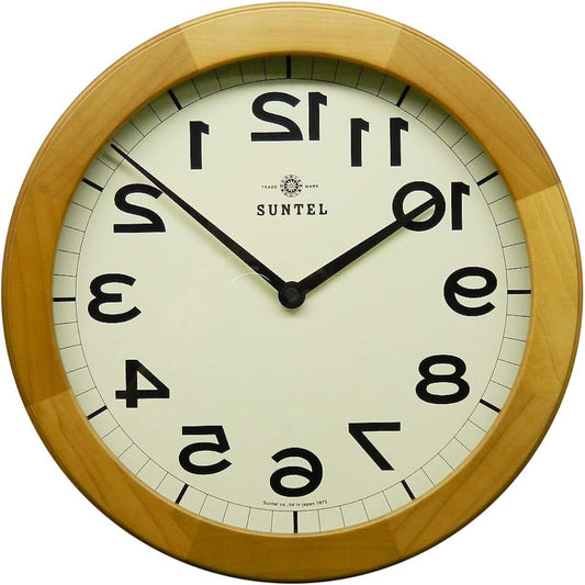 Santeru Wall Clock Light Brown Diameter 330 x 45mm Brain Training! Wooden Reversible Wall Clock LBR (Light Brown) QL889-LBR