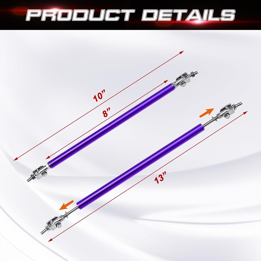XOTIC TECH Front Bumper Lip Lip Sputter Diffuser Strut Rod Tie Bar Adjustable 10 inch ~ 13 inch 2 Compatible Most vehicles [Purple]