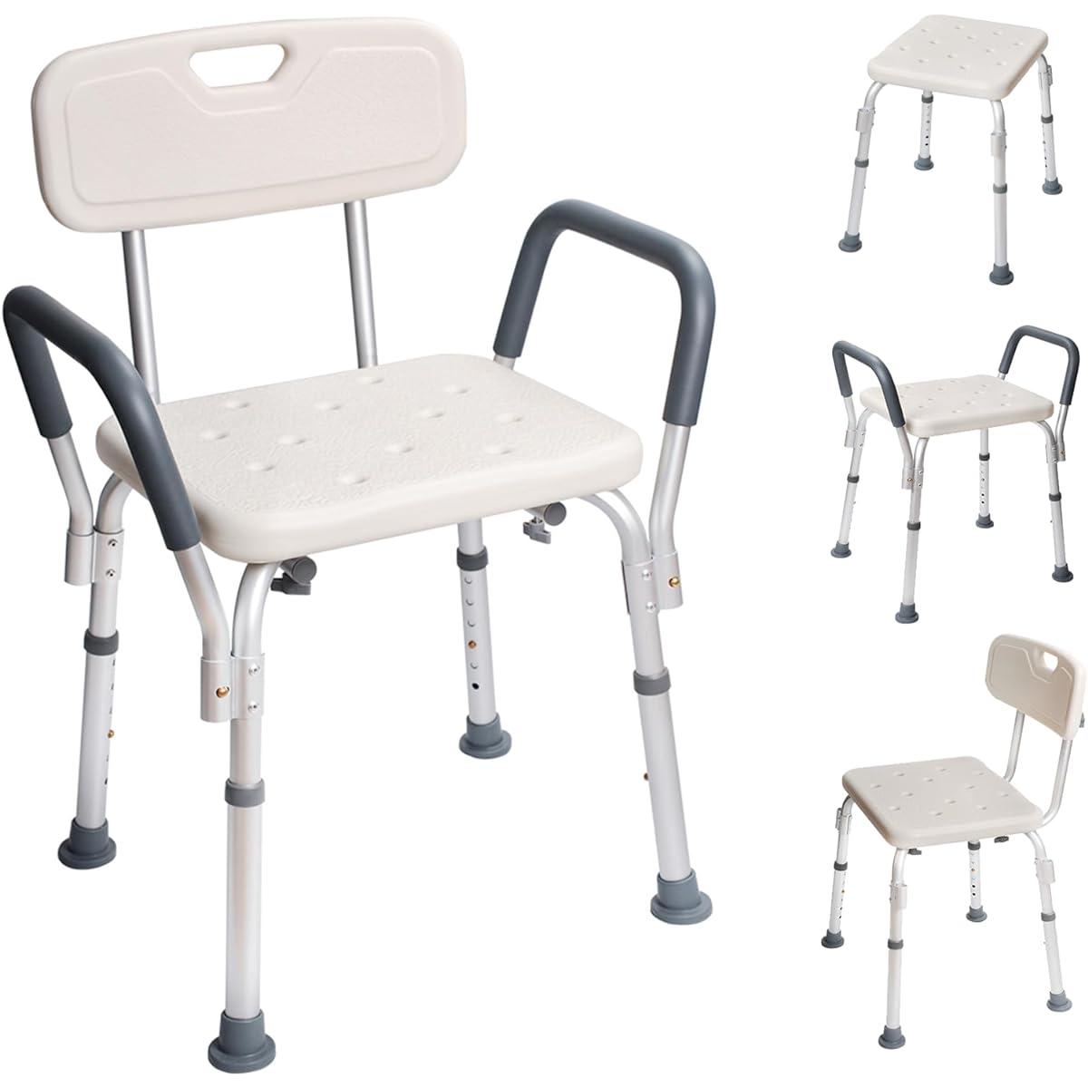 Bath Chair, Nursing Care Shower Chair with Backrest, Armrest, Shower Chair, Lightweight, 6 Height Adjustable Levels, Nursing Care Products, Bath Chair, Load Capacity 136kg, Made of Aluminum, No Tools Required, Bath Bathroom Shower Chair