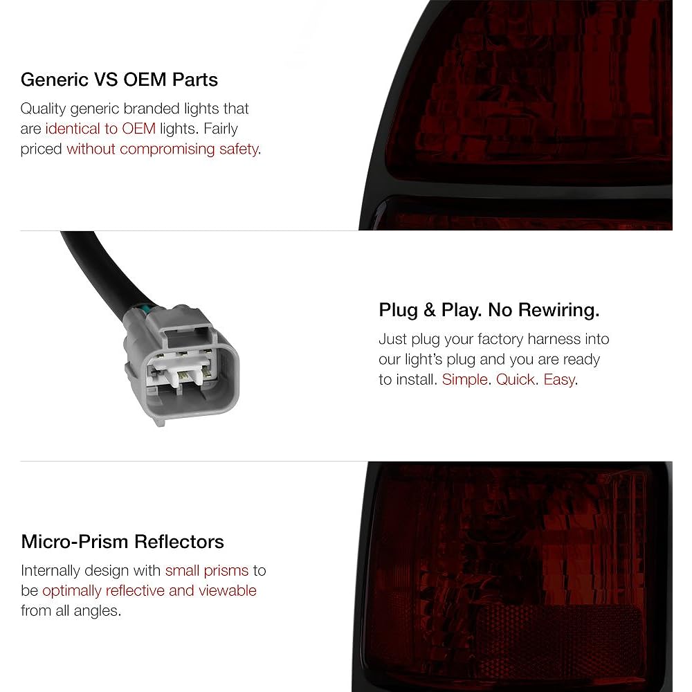 VIPMOTOZ OE Style Smoke Red Lens LED Tail Light Light Light Houjing Lamp Acembris replacement Pair 2000-2006 Toyota Tandra Regular & Access Cab Model Driver & Suplan