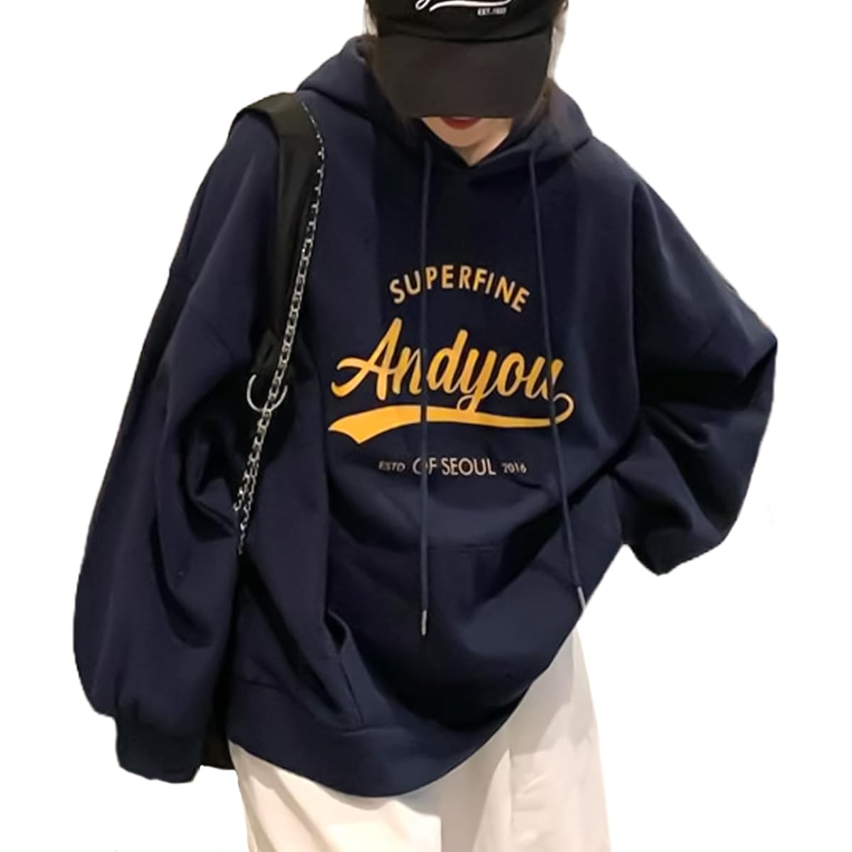 [J.STORE] Center Logo Print Sweatshirt Hoodie Casual Hooded Long Sleeve Spring Autumn Tops Women's